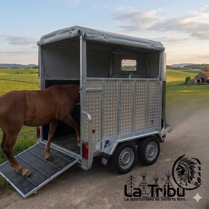 Remolque cerrado para caballos: subida por rampa, alquiler La Tribu en A Estrada